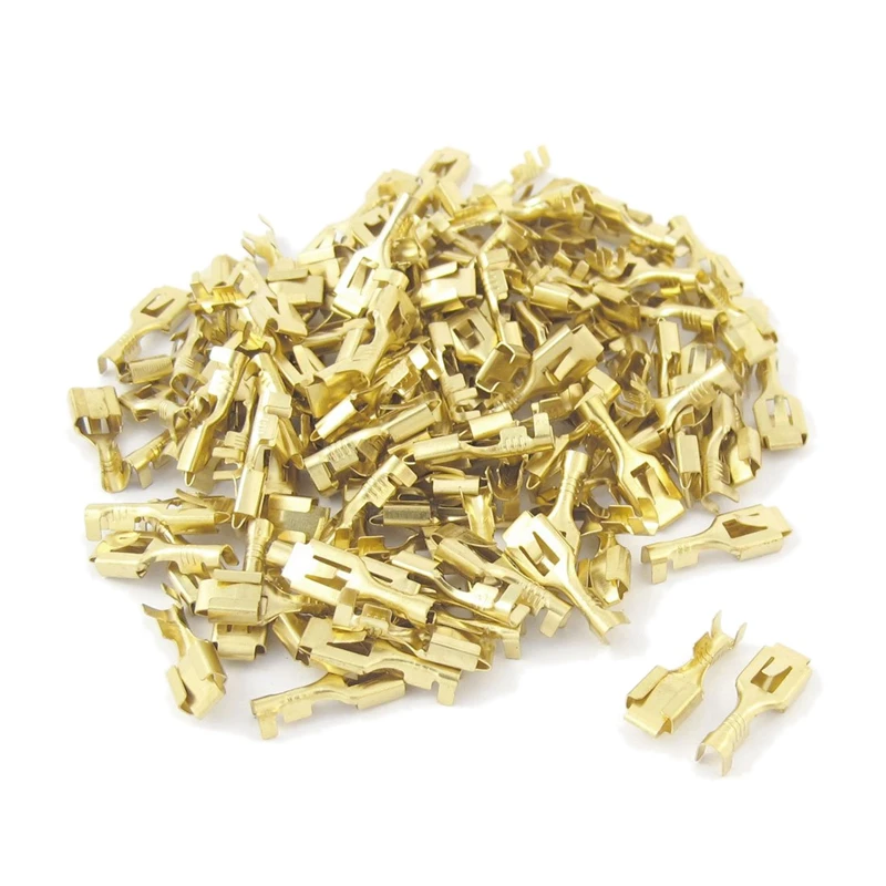 

100 Pcs Gold Tone 7mm Wide Female Spade Crimp Terminal Connectors