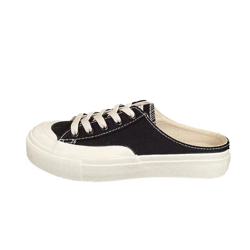 

New Half-drag Canvas Shoes Women's 2021 Spring and Summer Breathable Stepping Student Shoes Korean Harajuku Fashion Shoes