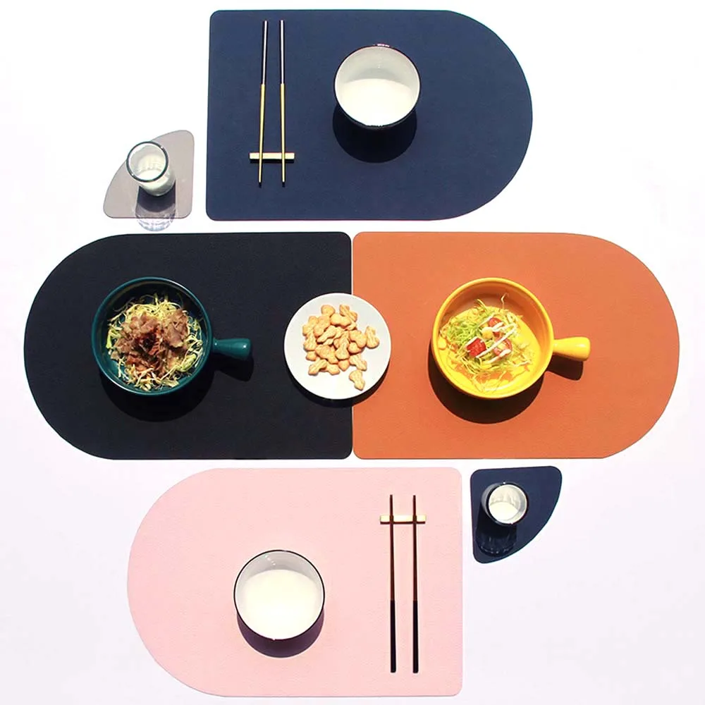 

Dual Side 2 Color Tableware Pad Placemat PU Leather Table Mat Heat Insulation Non-Slip Placemats Bowl Coaster Kitchen