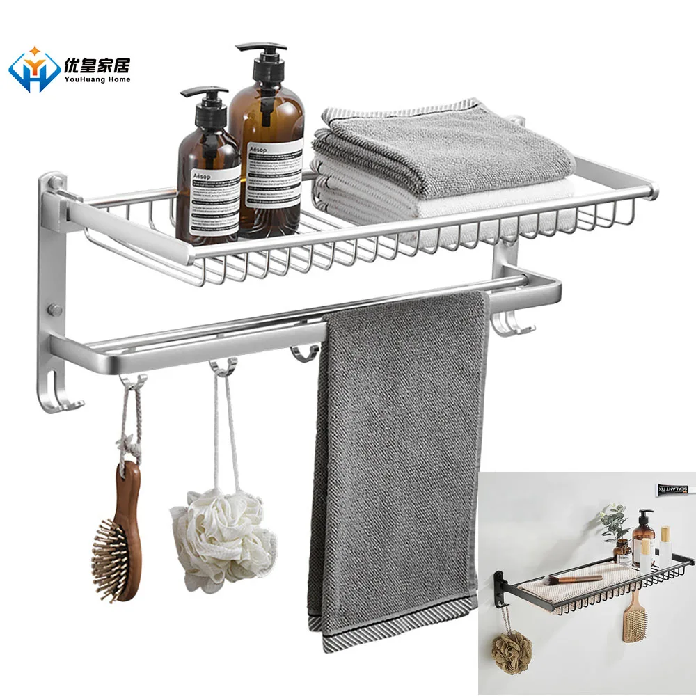 

Двухуровневая алюминиевая вешалка для хранения без перфорации, аксессуары для ванной комнаты, Настенная Корзина для одежды с крючком, держ...
