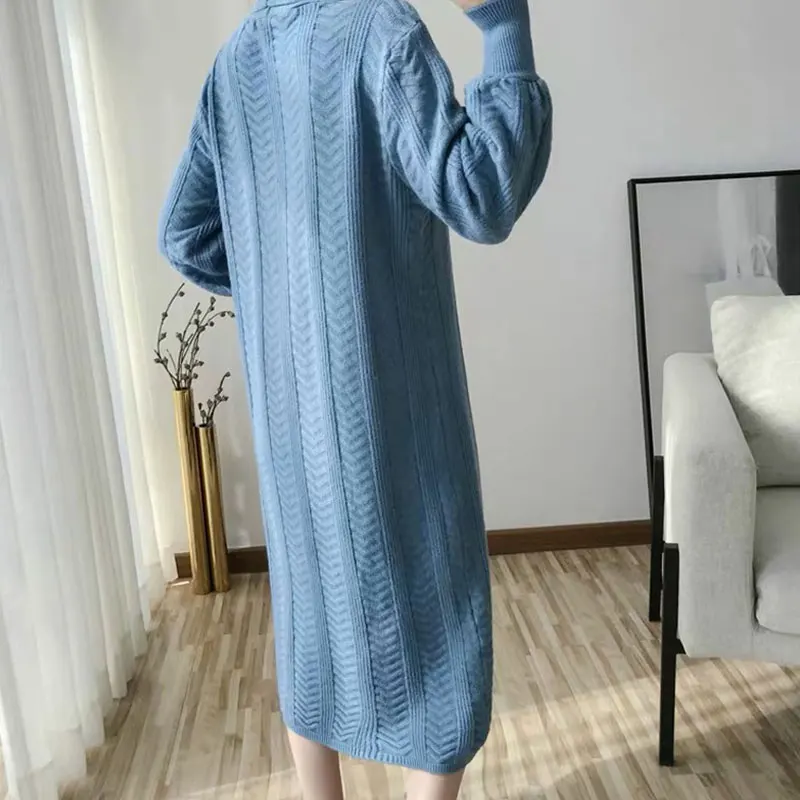 DISIMAN осень 2019 корейский стиль Женская одежда вязаный черный длинный свитер