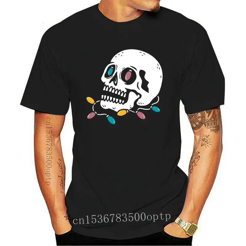 

New Christmas Light Skull - Womens Short Sleeve Classic Fit Tee Shirt