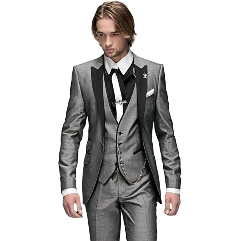 

Light Gray Men's Evening Dress Toast Suit Groom Tuxedos Party Coat Waistcoat Trousers Sets (Jacket+Pants+Vest+Tie) NO:095