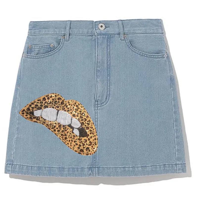 Одежда женская рубашка Топ Сделай Сам большая нашивка леопардовый узор губы