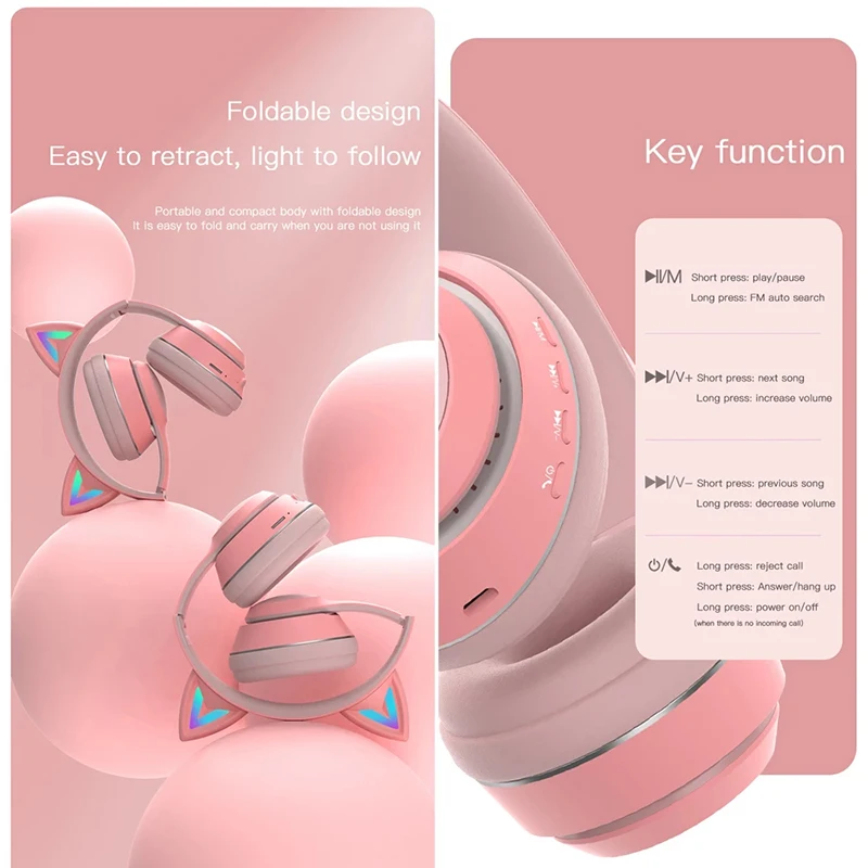 Bluetooth-наушники с мигасветодиодный кошачьими ушками и микрофоном 5.0 | Электроника