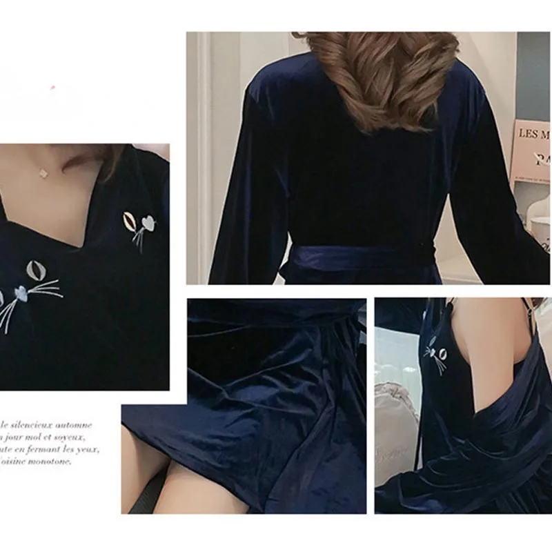 Новые женские пижамы зимние теплые халаты сексуальный домашний халат набор