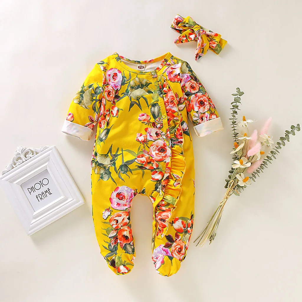 Newborn Infant Baby Girl Boy Footed Sleeper Romper Headband Clothes Outfits unisex baby rompers 2020 New Fashion jumpsuit | Детская