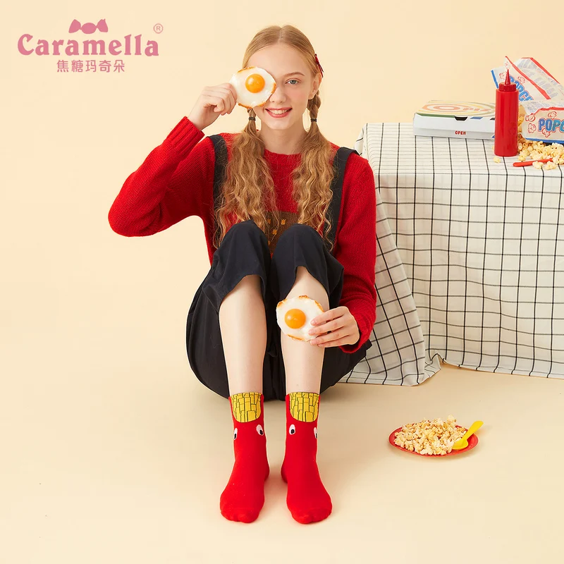 Caramella осень-зима Для женщин хлопковые носки с забавными рисунками из мультфильмов носки для женщин Harajuku носки скейтбордиста 3 пар/лот Прямая