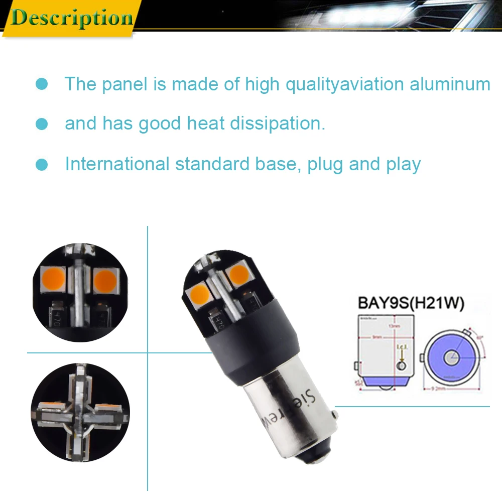 

2x H21W BAY9S BA9S T4W T11 BAX9S H6W BAW9S HY21W Светодиодный автомобильный резервный фонарь заднего хода Поворотная лампа Боковой фонарь Белый Янтарный 6 В 12 В 24 В переменного тока