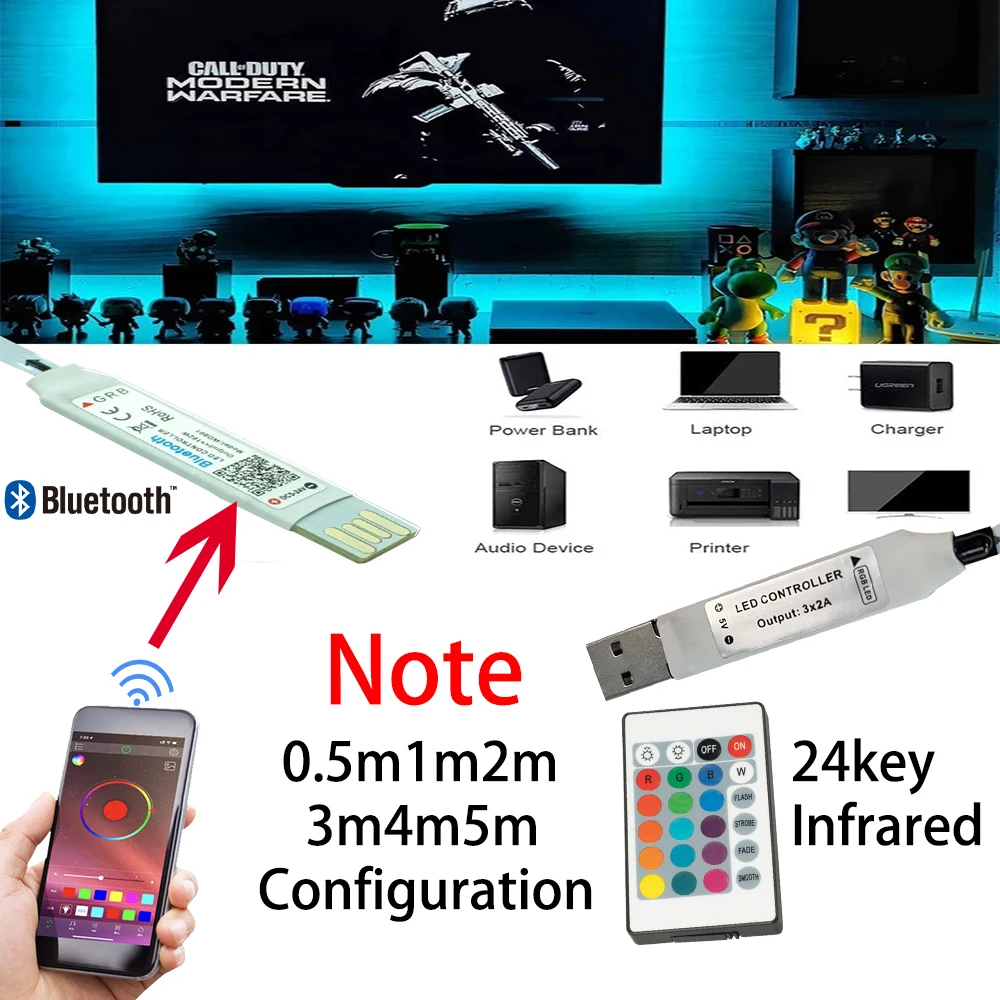 Светодиодные ленты света SMD 5050 приложение контроллер Bluetooth DC 5V 12V RGB 0 5 M