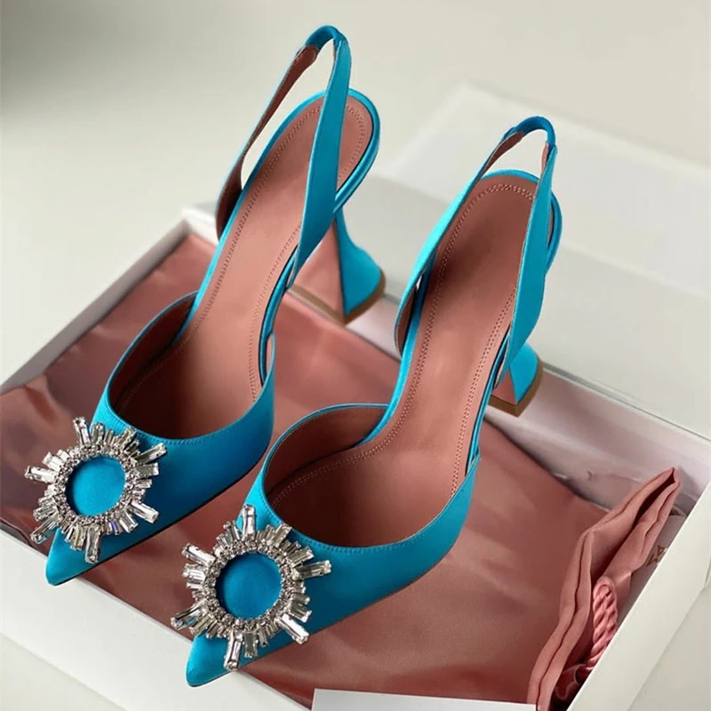 Женские босоножки с острым носком туфли-лодочки на высоком каблуке со стразами и