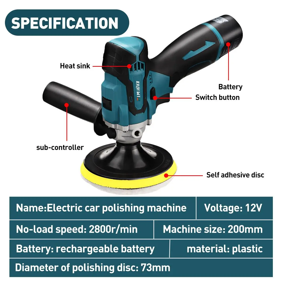 

BLMIATKO Electric Car Polisher Machine 12V 73mm Auto Polishing Sander Buffing Sanding Waxing Tools Car Accessories Power Tools