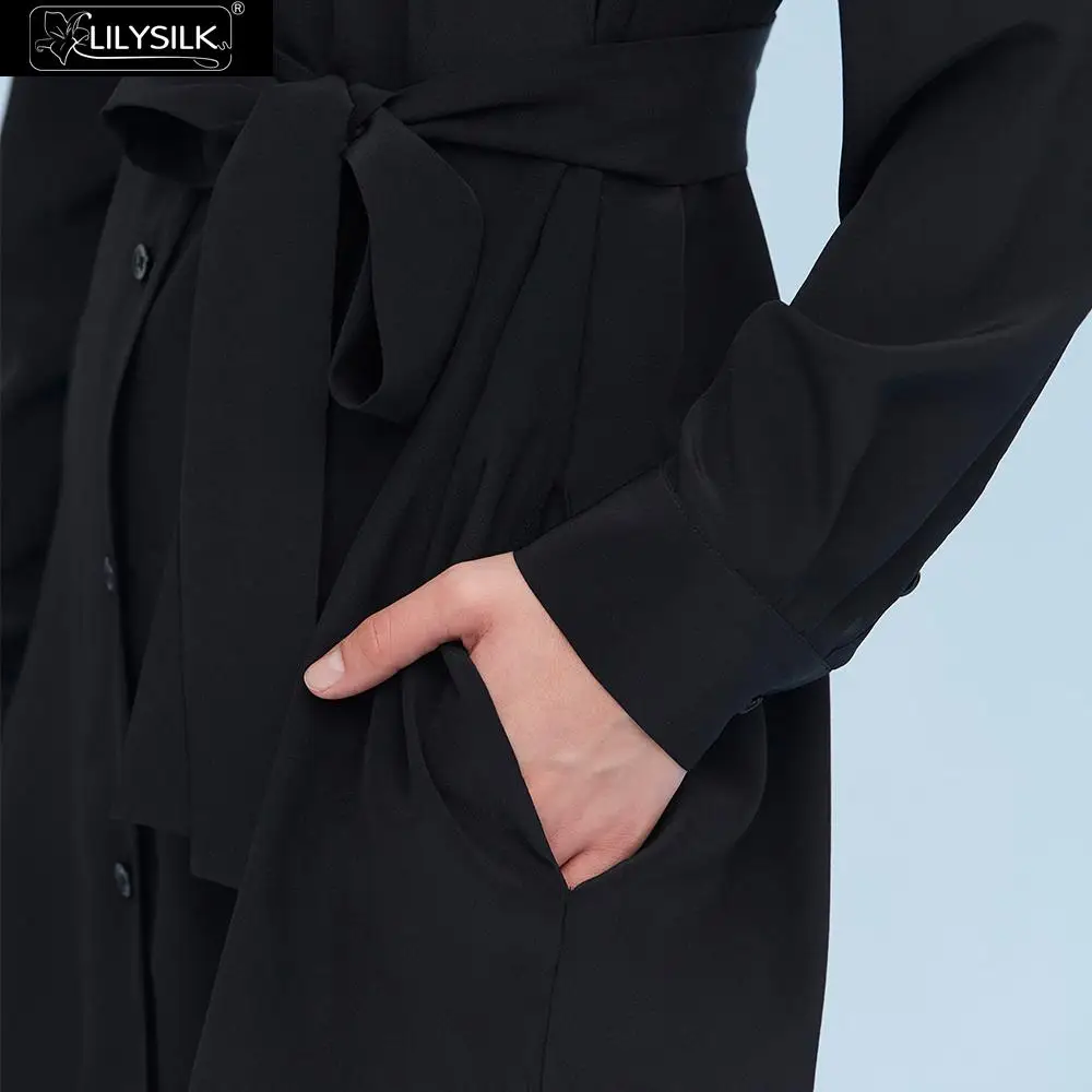 LilySilk шелковое платье-рубашка с отложным воротником и поясом для женщин новинка