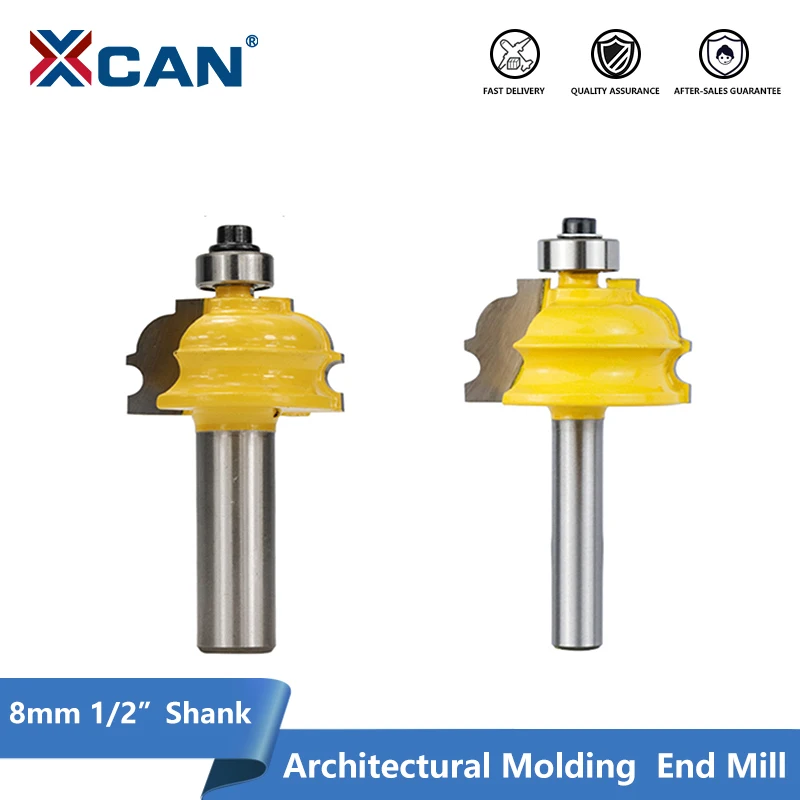 

XCAN Cupboard Molding Router Bit 1pc 1/2'' 8mm Shank Bearing Guided Woodworking Milling Cutter Architectural Molding End Mill