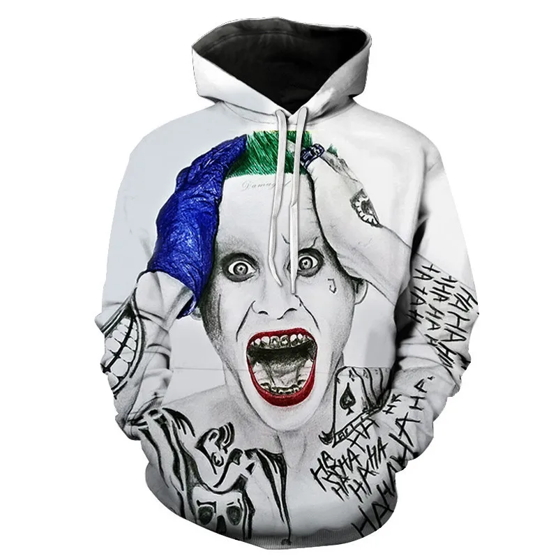 picture colour Joker Funny Hoodie Halloween Crazy Smile Pullover Long Sleeve Sweatshirt Fashion Stree Coats Cool Unisex Sportwear mens hoodies - Цвет: picture colour