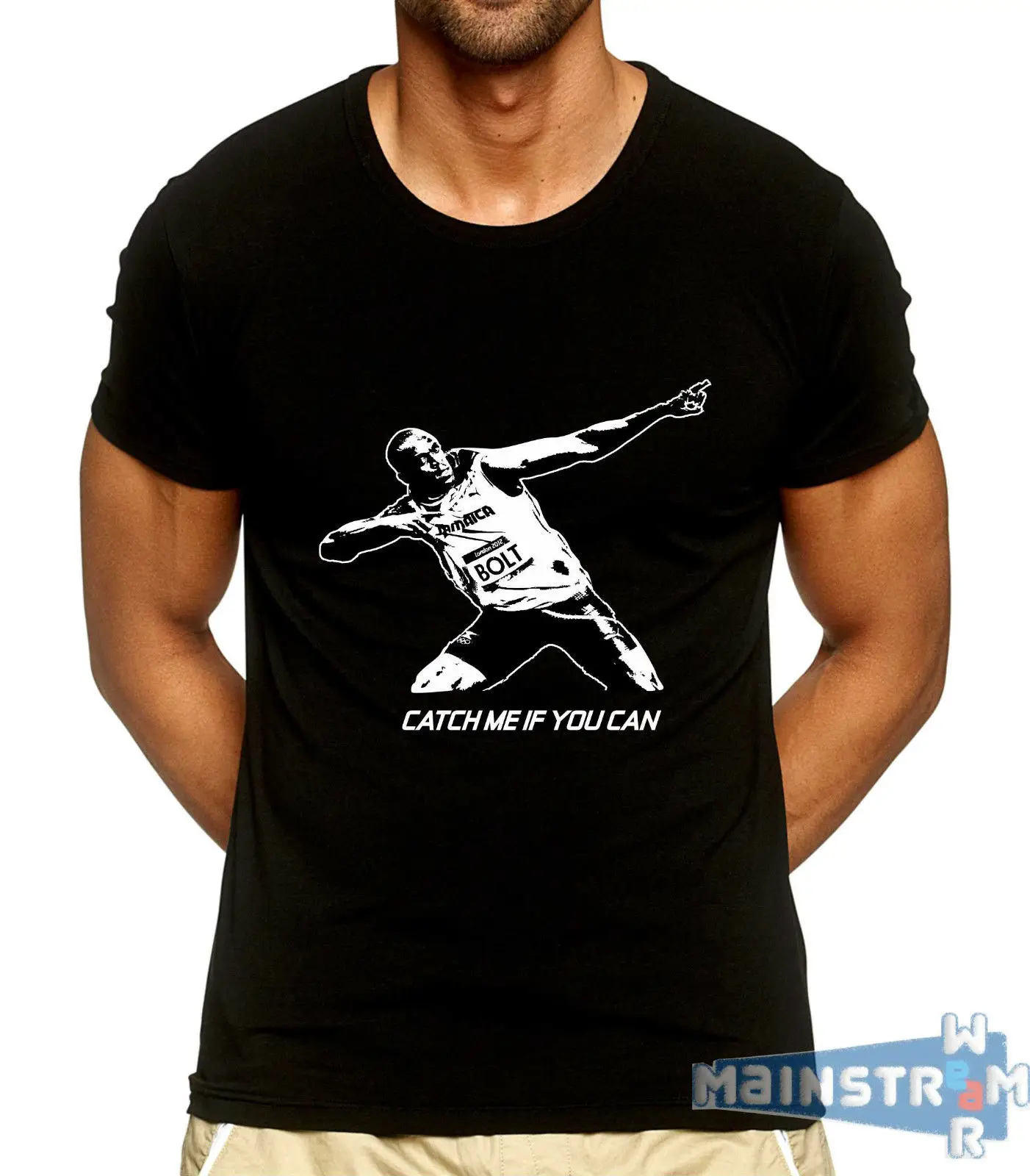 Футболка MAGLIETTA USAIN BOLT POSA OLIMPIADI LONDON 2012 RECORD GIAMAICA летняя футболка с круглым вырезом