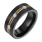 Ювелирные изделия из нержавеющей стали 8 мм, мужское черное кольцо с инкрустированным цирконием, золотая линия, кольцо, ювелирные изделия в подарок