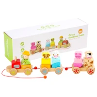 19pcs kids wooden pull along train toy visual memory stacking shape sorter train toy for baby early educational christmas gift