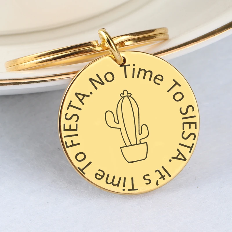 Круглый брелок с подвеской кактус ручной штамповки без времени Siesta это время для