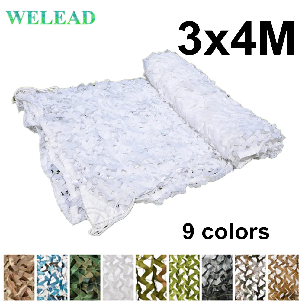 WELEAD 3x4M Reinforced Camouflage Net Military White Blue Sand Black for Outdoor Awning Garden Shade Hide Mesh 3x4 4x3 3*4M 4*3M