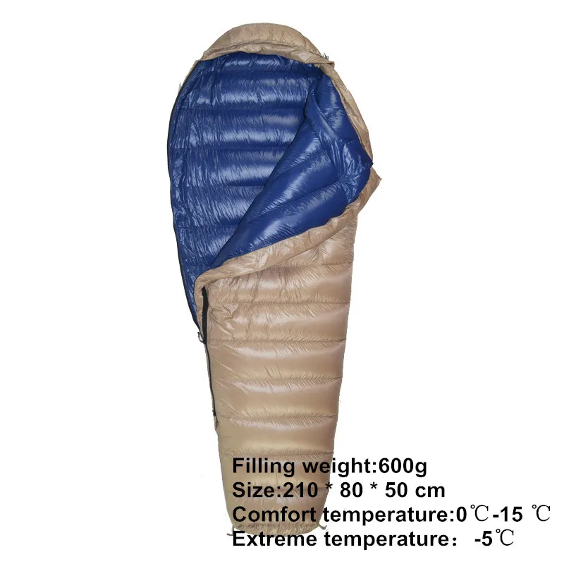 Khaki navy blue600g Зимние Пуховые спальные мешки для мам, 400 г, 600 г, 800 г, 1000 г, утиный пух, сохраняющий тепло, сверхлегкие, для отдыха на природе, кемпинга, путешествий, альпинизма, Euipment - Цвет: Khaki navy blue600g