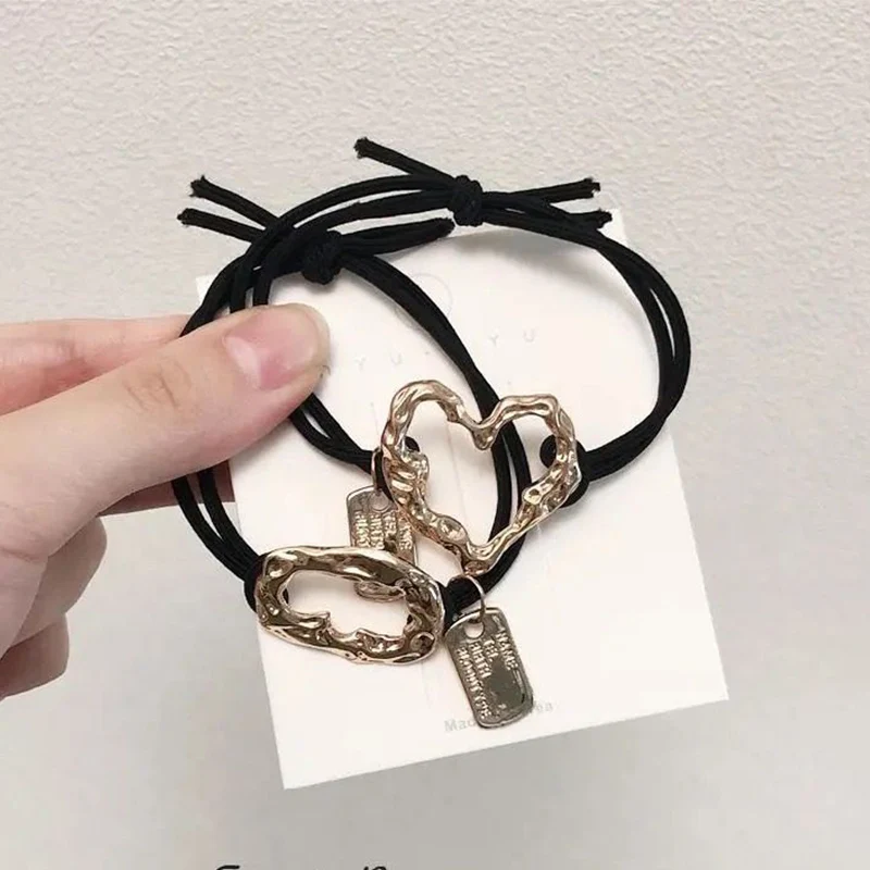 

2021 New Textured Metal Wind Hair Bands Heart Head Rope Net Red Female Simple Fashion Retro Hair Ties Circle Head Jewelry