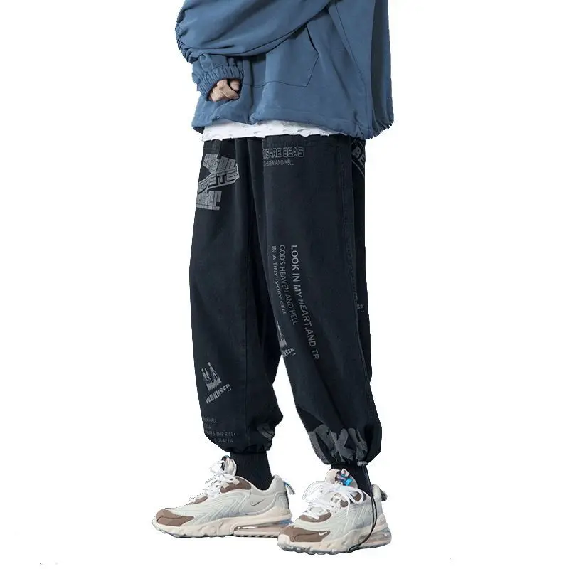 

Personalized printing casual pants men's spring and autumn straight tube loose legged pants Korean Trend 2021 new pants