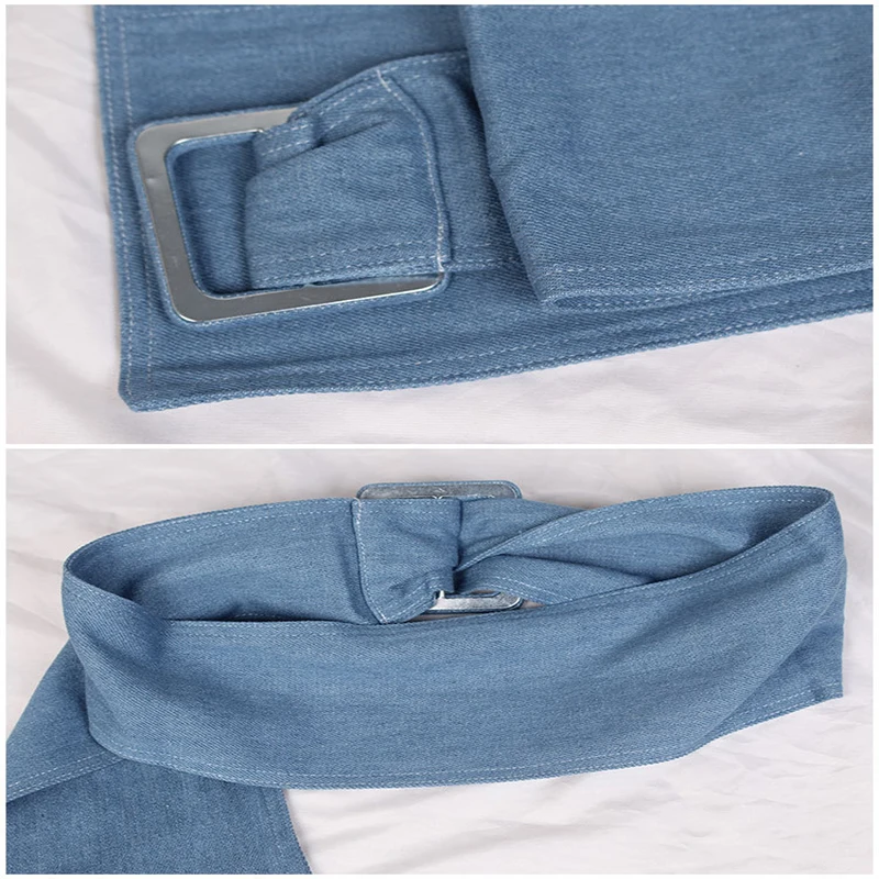 

2021 New Spring Summer Simple Square Buckle Irregular Wide Denim Harness Belts Girdle Personality Woman Fashion Tide All-match