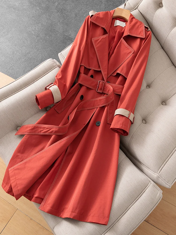 

Женские комбинированная ветровка, длинное пальто над коленом 2021 новый тонкий осень-зима темпераментное пальто высокого класса атмосфера