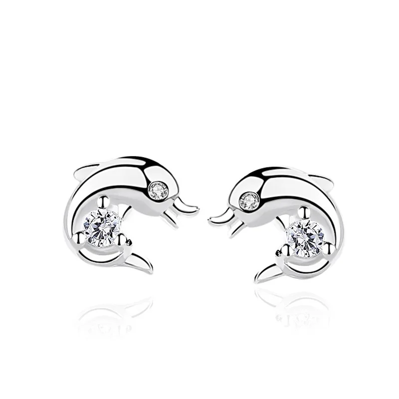 

Fashion S925 sterling silver new zircon cute micro-inlaid marine animal earrings jewelry for female girls dolphin stud earrings