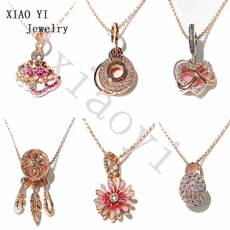 

XIAOYI 2020 NEW S925 Rose pink Daisy dream with heart pendant gentle high quality gift wedding DIY necklace birthday surprise