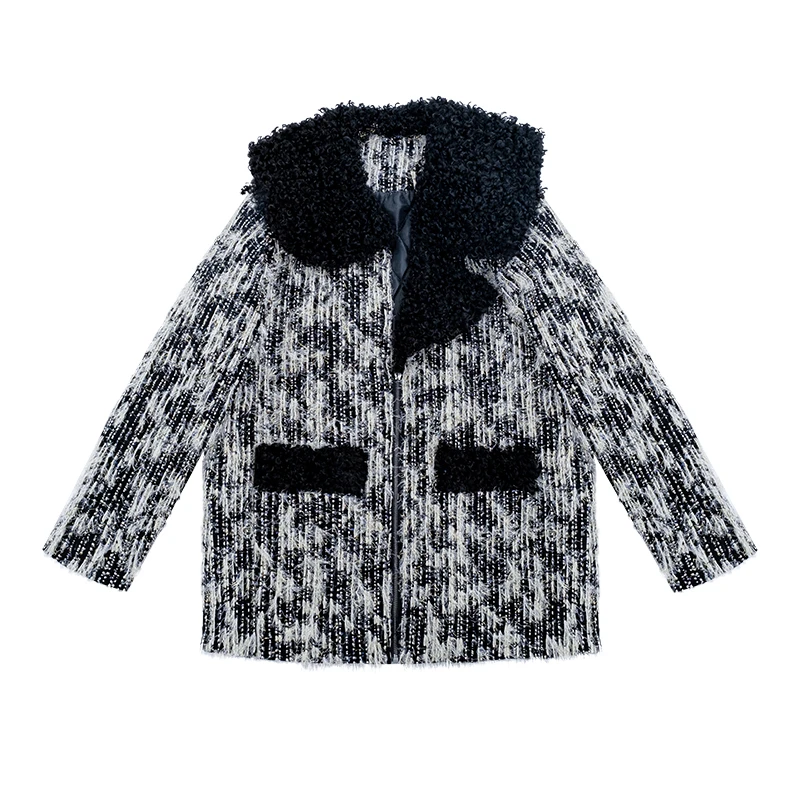 

New Autumn Winter Coat light luxury Thick Woolen Coat Female design sense irregular Wool roll lapel Parka Female Jacket M332