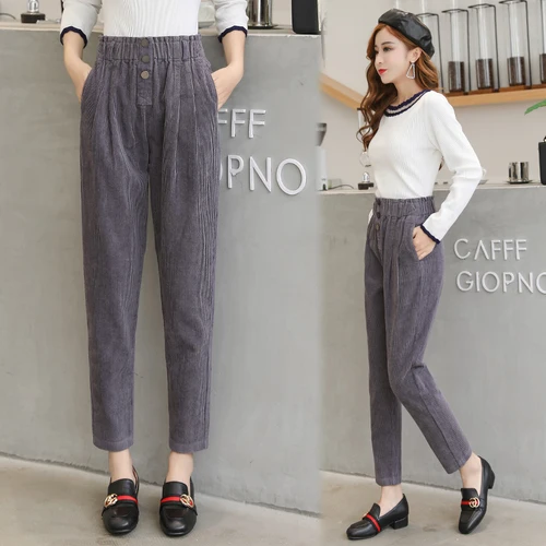 Women Corduroy Pants Vintage Casual Warm Woman Corduroy Trousers Loose Harem Pant S-5XLPlus Size Autumn Winter New Fashion - Цвет: gray