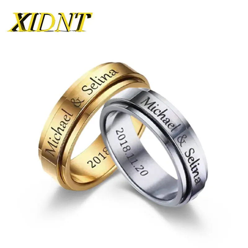 

XIDNT 6mm Men's and Women Personalized Engraving Stainless Steel Rotatable Wedding Rings Customized Name Date Jewelry Party Gift