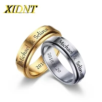 xidnt 6mm mens and women personalized engraving stainless steel rotatable wedding rings customized name date jewelry party gift