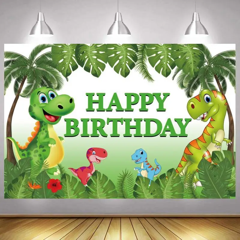

Dinosaur Photo Backdrop Palm Jungle Animal Safari Wild Happy Birthday Party Boys Decoration Photography Backgrounds Banner Prop