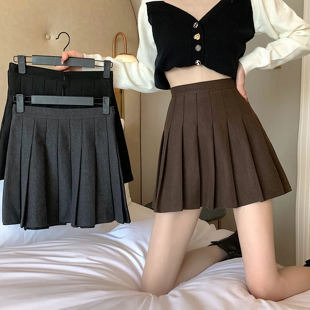 

Шерстяная плиссированная мини-юбка для молодых женщин на осень и зиму 2022, шерстяная твидовая трапециевидная пикантная короткая юбка с высо...