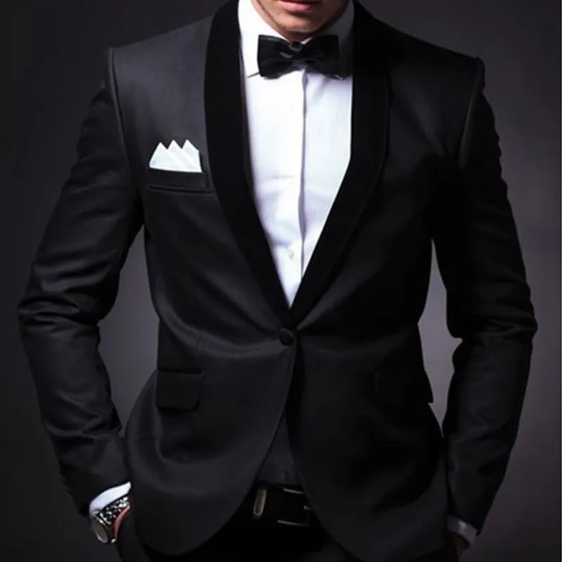 

Black Shawl Lapel Wedding Tuxedos for Groom 2 Piece Slim fit Men Suits Set Custom Prom Business Boyfriend Jacket with Pants