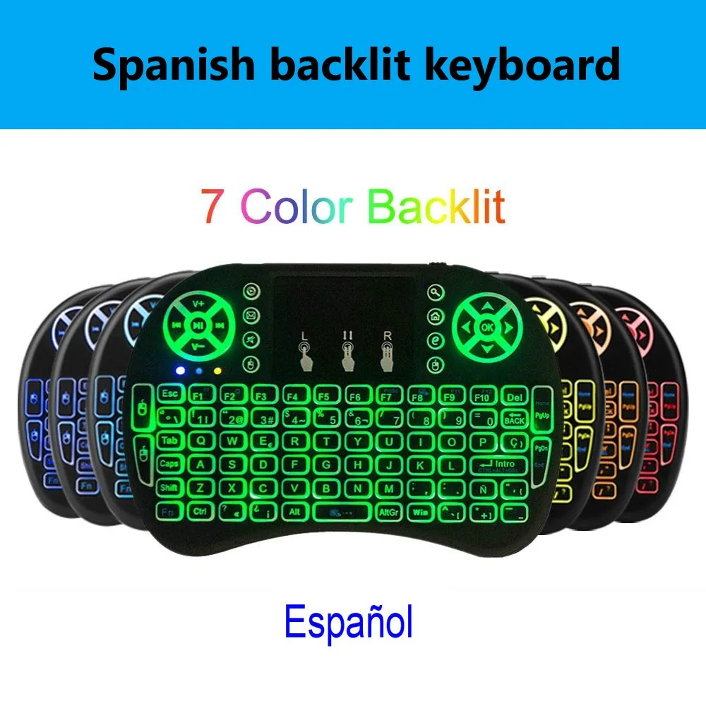 2.4G I8 Mini Keyboard Wireless Keyboard Backlit Air Mouse English Russian Spanish French Remote Control for Android TV BOX - Цвет: Spanish backlit