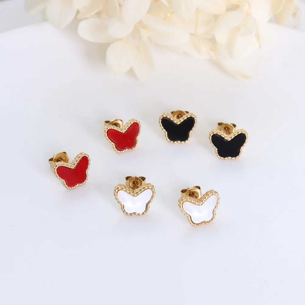 

White Shell Acrylic Butterfly Earrings for Women Titanium Steel Korean Fashion Jewelry Statement Accessories Kolczyki Wholesale