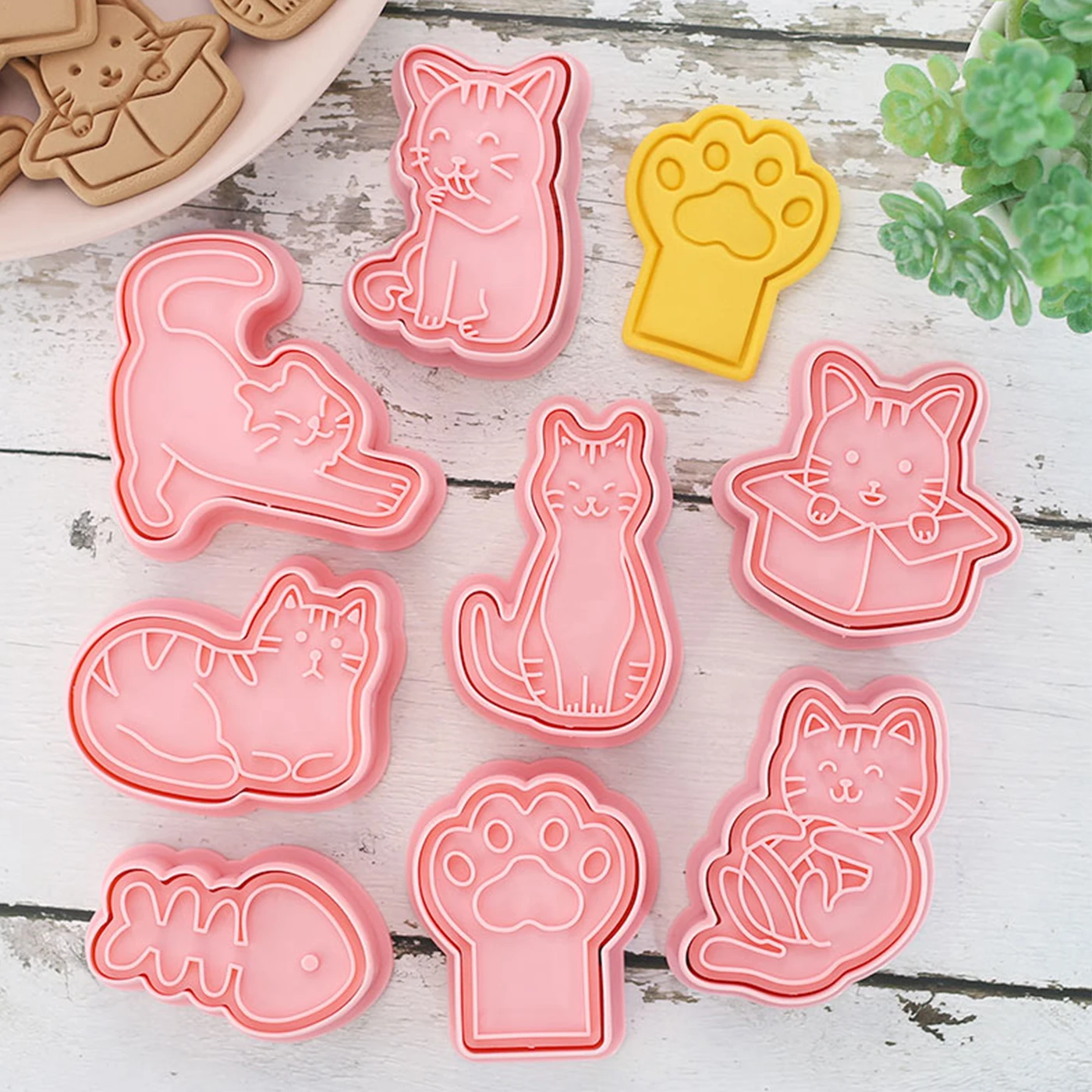 8 Pcs/Set DIY Kitchen Cat Cookie Mold Cartoon Biscuit Mould Cutter 3D Biscuits ABS Plastic Baking Mould Cookie Decorating Tool images - 6