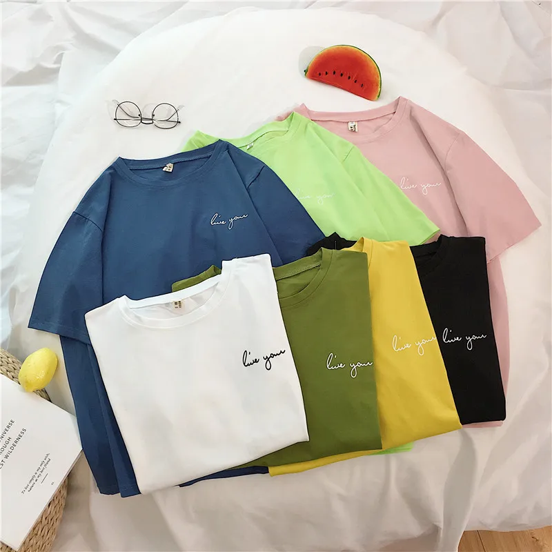 Модные женские футболки новые повседневные ярких цветов для девочек Kawaii