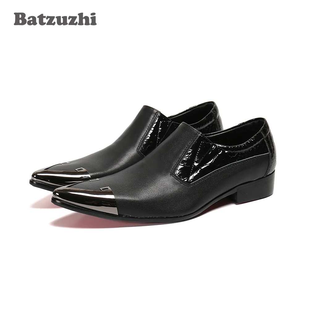 

Batzuzhi Fashion New Men's Shoes Pointed Iron Toe Black Genuine Leather Men Dress Shoes Oxfords Zapatos Hombre Formal Business