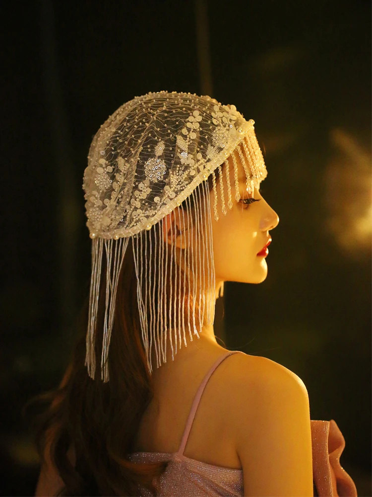 

Dream yao bride Korean super fairy tassels hat contracted heavy industry production strings only