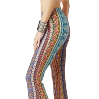 wide leg long women bottom loose pants boho flower print gypsy bell yoga flared pants