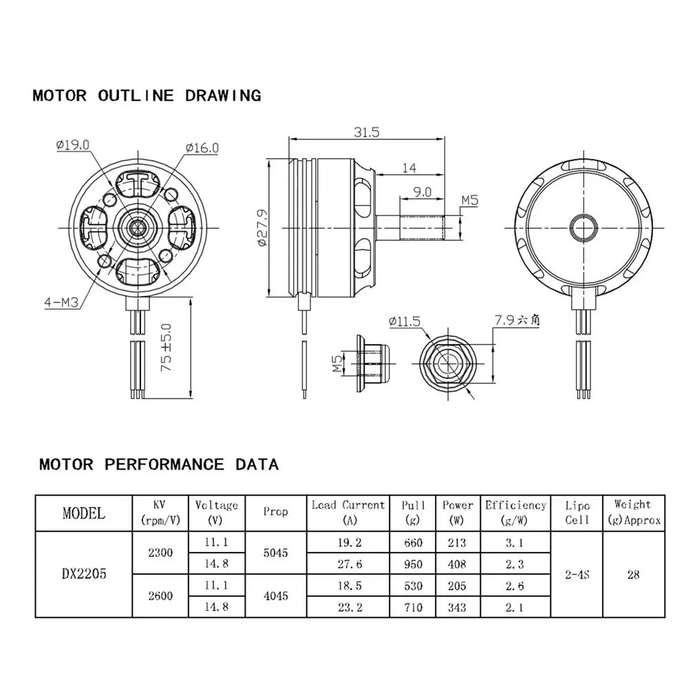 

2Pcs DX2205 2205 2600KV 2-4S CW/CCW Brushless Motor for QAV250 Wizard X220 280 RC FPV Drone Airplane Helicopter Multicopter