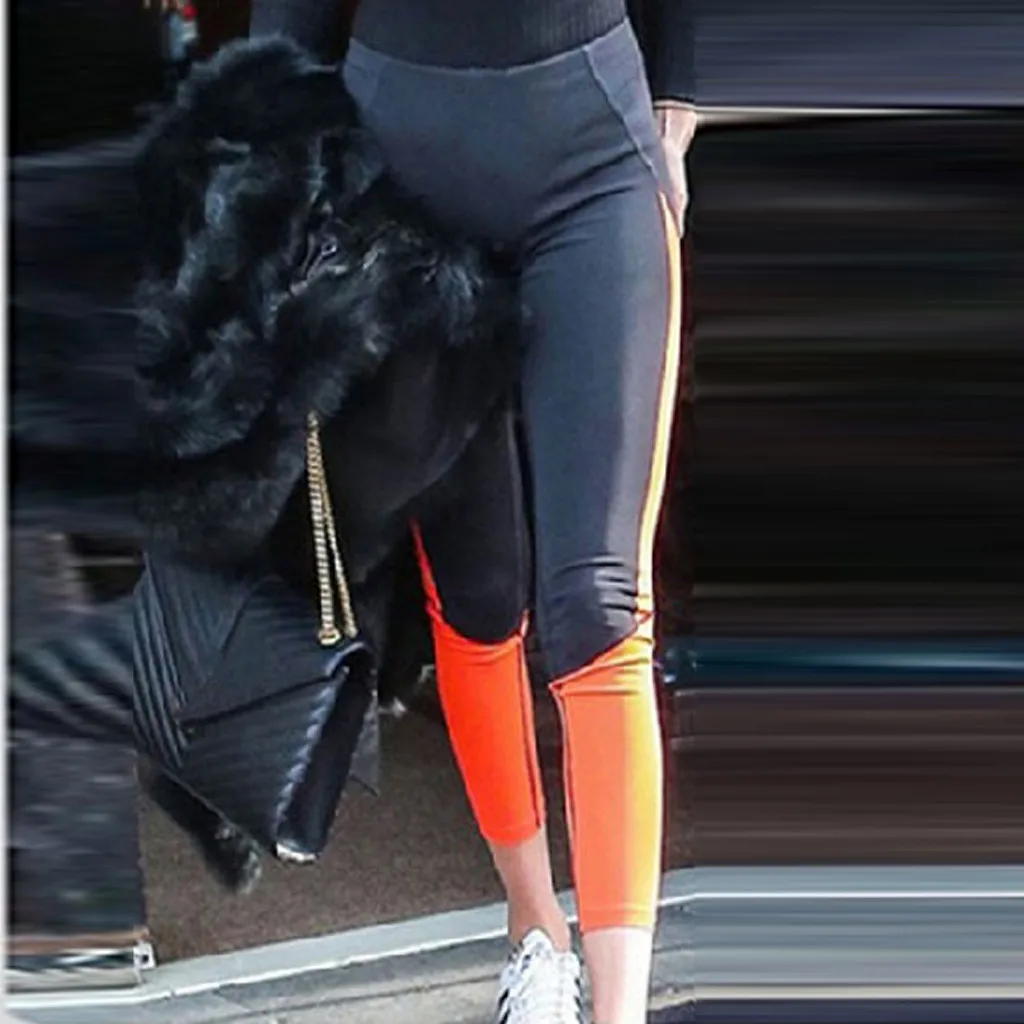 

Women's Contrast Color Stitching Fitness Running Slim Sports Yo.ga Nine-Pants Workout Leggings exercise breathable stretch 6.21