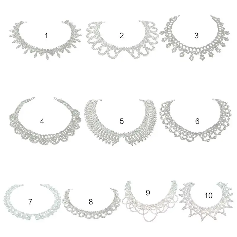 

Ethnic Chunky Woven Necklace Wavy Imitation Pearl Beads Pendant Choker DIY Craft Short Fake Collar for Women Bib Costume Jewelry