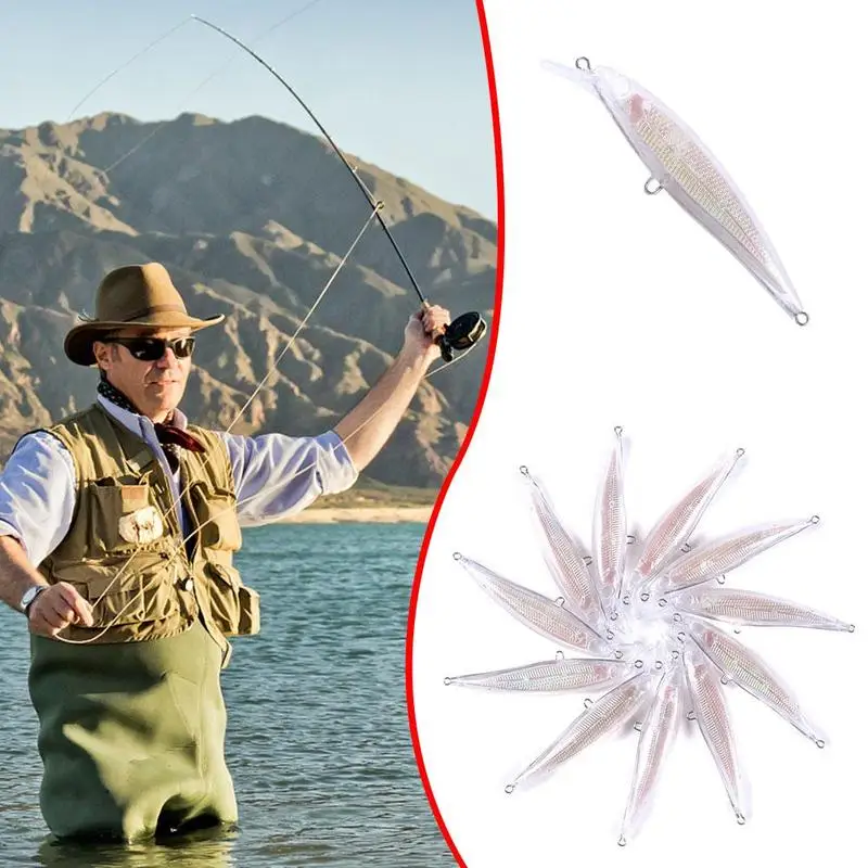 

5pcs Transparent Baits Blank Hard Baits 3D Unpainted Fishing Lure Bodies Minnow Wobblers