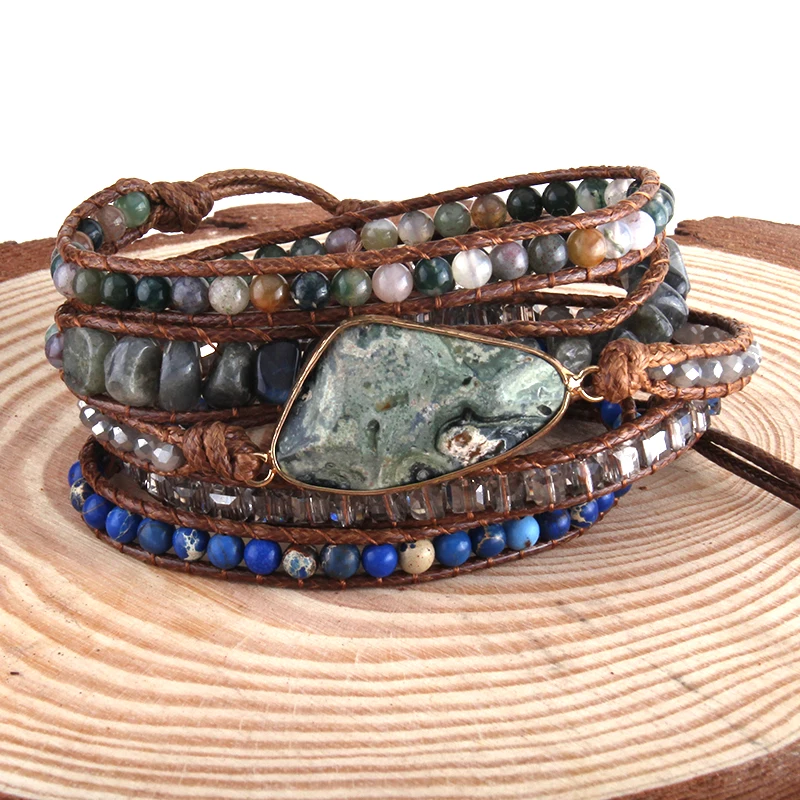 

MD Fashion Boho Bracelet Armbander Triangle Natural Stones Charm 5 Strand Wrap Bracelets Dropshipping